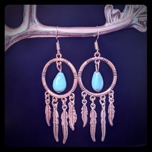 🌟Dreamcatcher & Feather Turquoise Silven Earrings